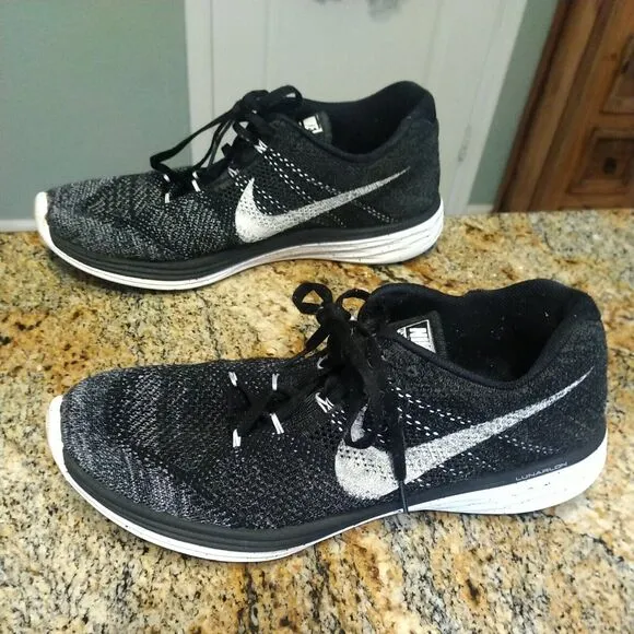 Nike Mens Flyknit Lunar III 698181-010 Black Oreo Running Shoes Sneakers Size 14
