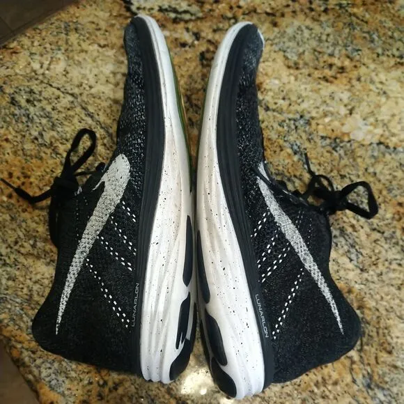 Nike Mens Flyknit Lunar III 698181-010 Black Oreo Running Shoes Sneakers Size 14