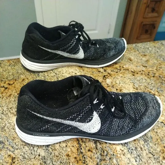 Nike Mens Flyknit Lunar III 698181-010 Black Oreo Running Shoes Sneakers Size 14