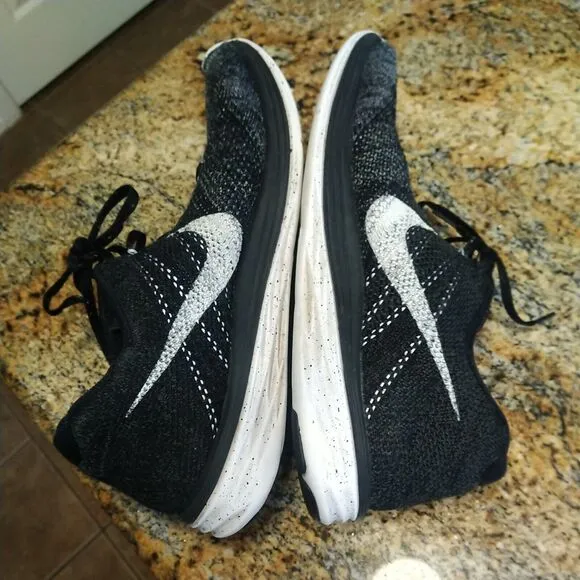 Nike Mens Flyknit Lunar III 698181-010 Black Oreo Running Shoes Sneakers Size 14