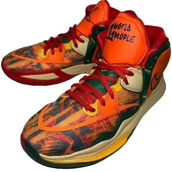 Nike Men’s Size 8 Kyrie Infinity 1 World 1 People Orange Black Green Sneakers