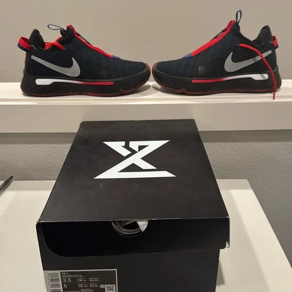Nike PG4 basketball shoes 5Y Boys/3.5 girls Black/Red/Blue/Metallic Silver