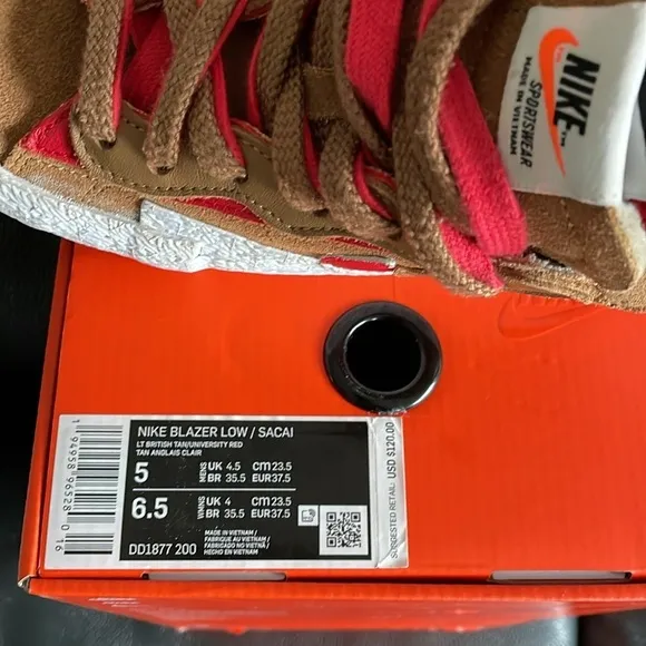 Nike Sacai Blazer Sneakers LowRider Brown and Red Size 5