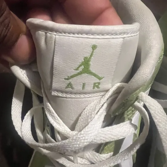 Nike Women's Green and White Sneakers Air Jordan 1 Mid SE Green Python New