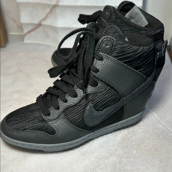 Nike Women's Sky Hi Dunk Black Wedge Sneakers