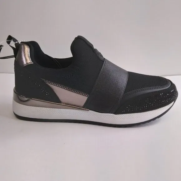 Nine West Black Slip On Sneakers Metallic Accent Rhinestones Size 6M