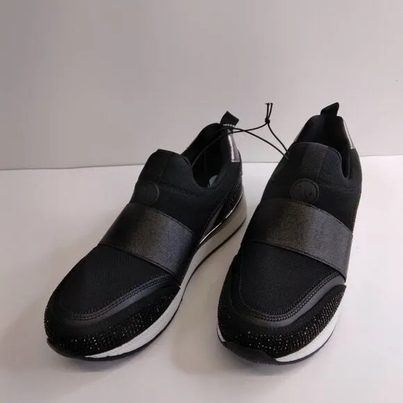 Nine West Black Slip On Sneakers Metallic Accent Rhinestones Size 6M