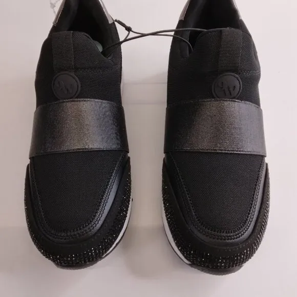 Nine West Black Slip On Sneakers Metallic Accent Rhinestones Size 6M