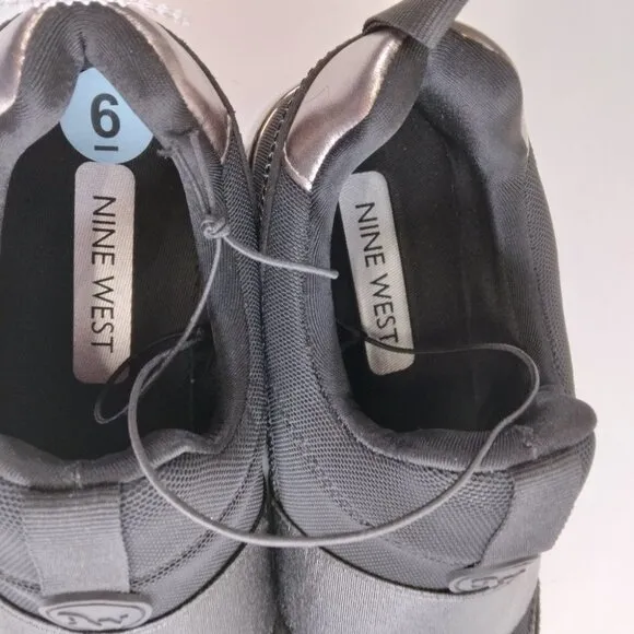 Nine West Black Slip On Sneakers Metallic Accent Rhinestones Size 6M
