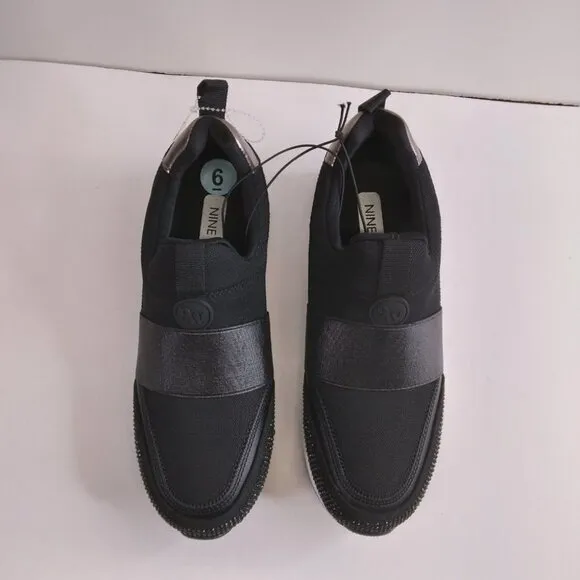 Nine West Black Slip On Sneakers Metallic Accent Rhinestones Size 6M