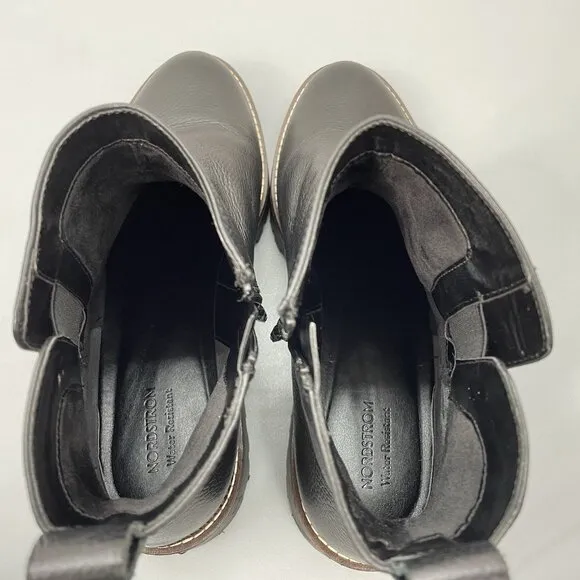 Nordstrom Miller 2 Lea Chelsea Boots Ankle Pebbled Leather Zip Black Womens 11