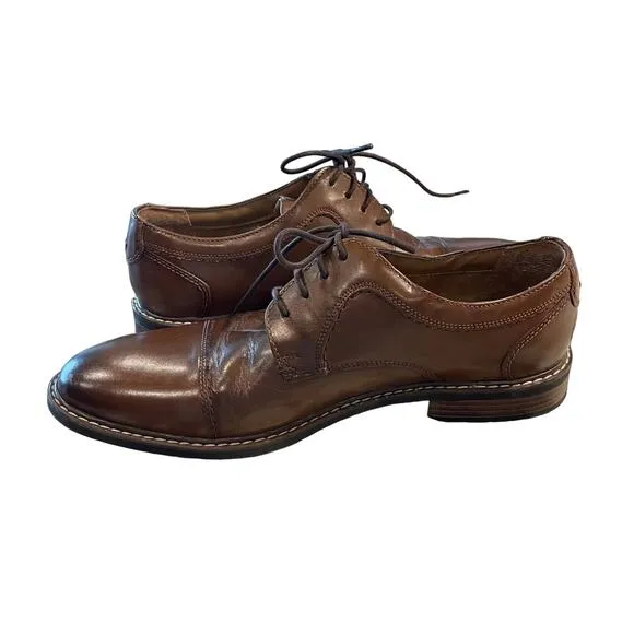 Nunn Bush Centro Flex Cap Toe Oxford Leather Shoes Dressy Cognac Size 11