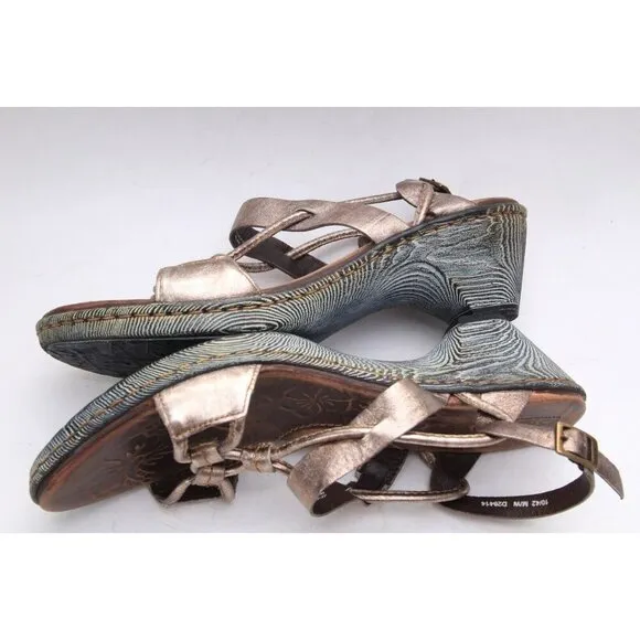NWOB BORN pamati Sandals Shoes Strappy Metallic Faux Wooden Women's Summer 10 42