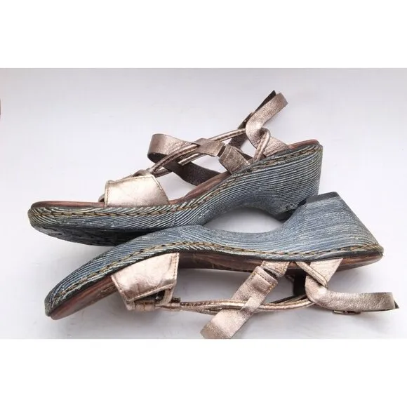 NWOB BORN pamati Sandals Shoes Strappy Metallic Faux Wooden Women's Summer 10 42