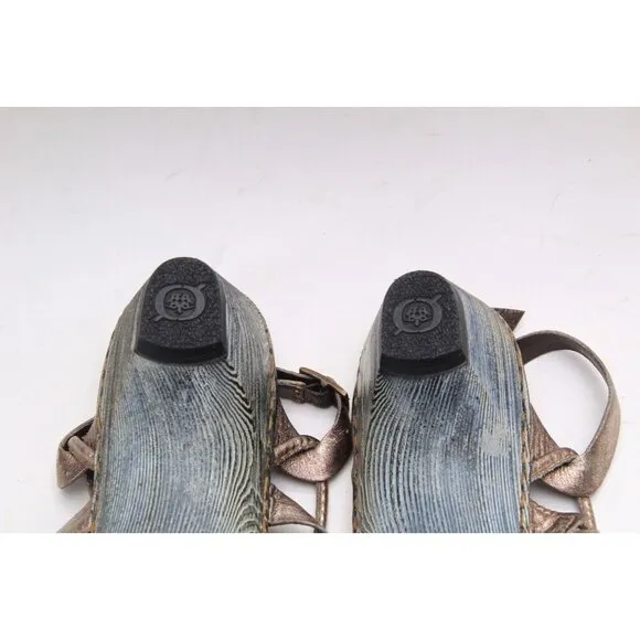 NWOB BORN pamati Sandals Shoes Strappy Metallic Faux Wooden Women's Summer 10 42