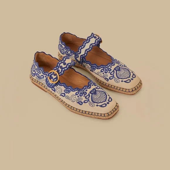 NWOB Farm Rio Blue Richelieu Ballerina Flat US 9, EU 40