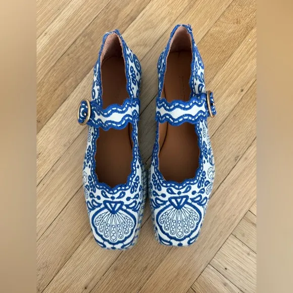 NWOB Farm Rio Blue Richelieu Ballerina Flat US 9, EU 40