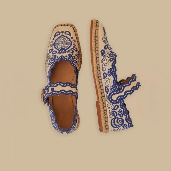 NWOB Farm Rio Blue Richelieu Ballerina Flat US 9, EU 40