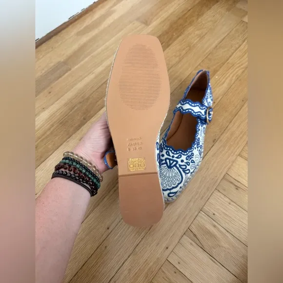 NWOB Farm Rio Blue Richelieu Ballerina Flat US 9, EU 40