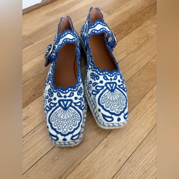 NWOB Farm Rio Blue Richelieu Ballerina Flat US 9, EU 40