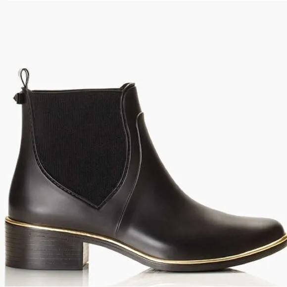 NWOB Kate Spade Sedgewick Rain Boots water resistant Round Toe heels Sz 7 black