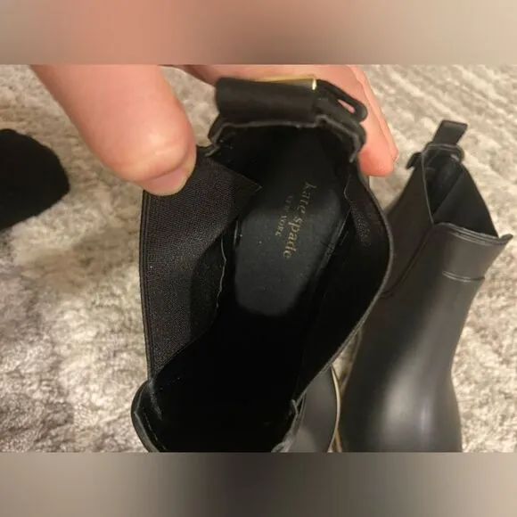 NWOB Kate Spade Sedgewick Rain Boots water resistant Round Toe heels Sz 7 black