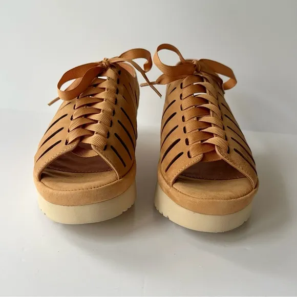 NWOB L’Amour Des Pieds Amarli Ribbon Lace Up Sandal in Tan / Cognac Nubuck 8