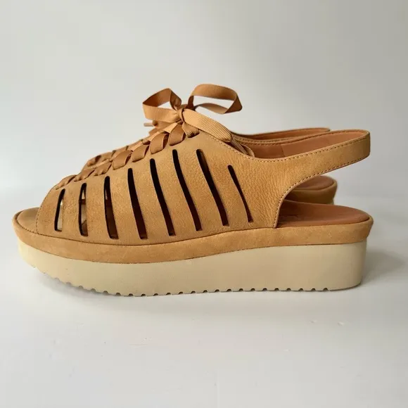 NWOB L’Amour Des Pieds Amarli Ribbon Lace Up Sandal in Tan / Cognac Nubuck 8