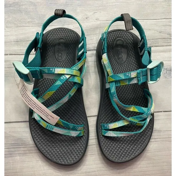NWOT Chaco Chaco’s Turquoise &amp; Green Boy Girl Hiking Sandals Shoes, Size Youth 2