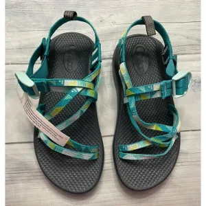 NWOT Chaco Chaco’s Turquoise &amp; Green Boy Girl Hiking Sandals Shoes, Size Youth 2