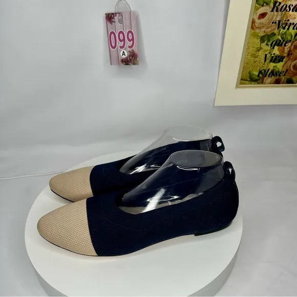 NW/OT Chocolat Blu Bloom Knit Flat Navy &amp; Cream Size 41