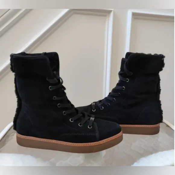 🔥NWOT🔥 Coach Ramsey Black high top suede shearling sneakers A8595 Size W9.5