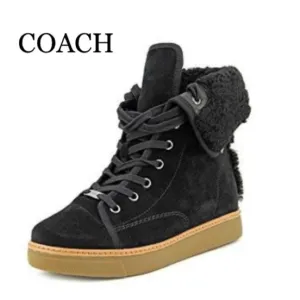🔥NWOT🔥 Coach Ramsey Black high top suede shearling sneakers A8595 Size W9.5