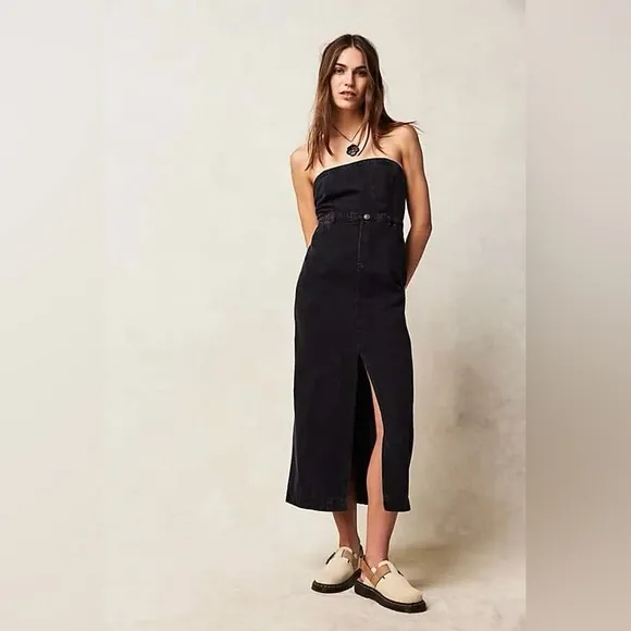 NWOT Free People Picture Perfect Midi Strapless Tube Denim  Dress Size 2
