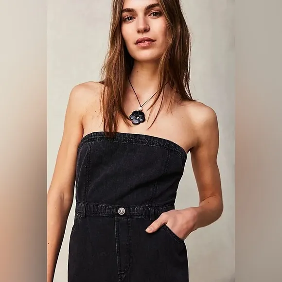 NWOT Free People Picture Perfect Midi Strapless Tube Denim  Dress Size 2
