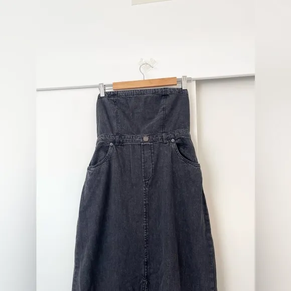 NWOT Free People Picture Perfect Midi Strapless Tube Denim  Dress Size 2