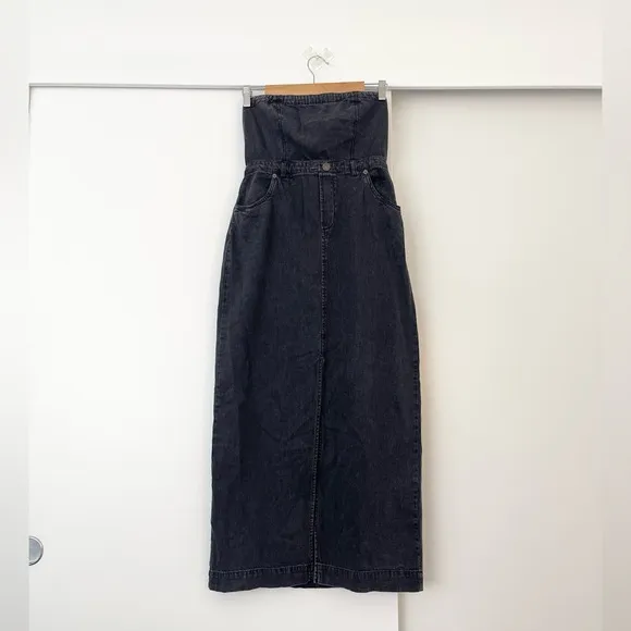 NWOT Free People Picture Perfect Midi Strapless Tube Denim  Dress Size 2