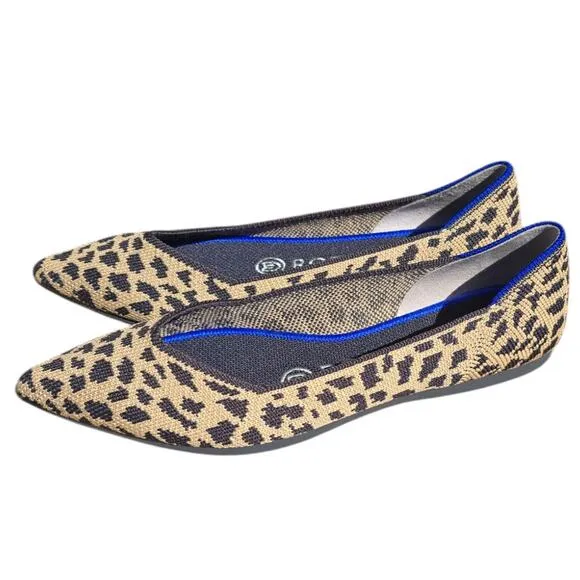 NWOT Rothys Leopard Cheetah Pointed Toe Ballet Flat Shoes Size 5 Comfort