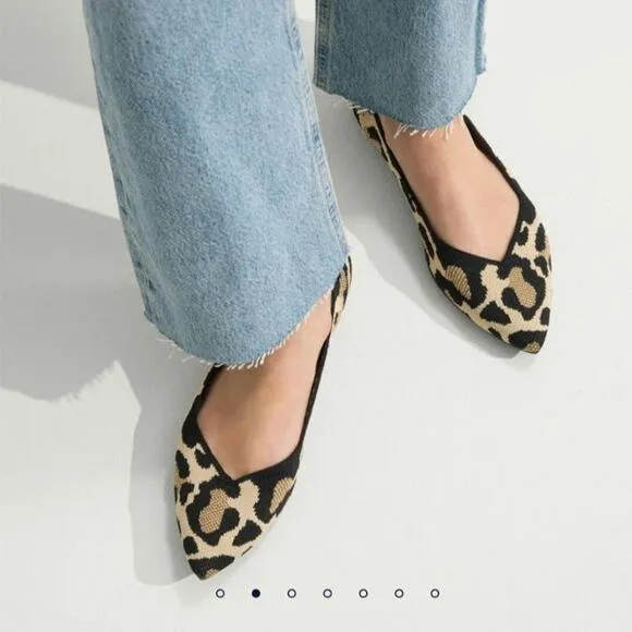 NWOT Rothys Leopard Cheetah Pointed Toe Ballet Flat Shoes Size 5 Comfort