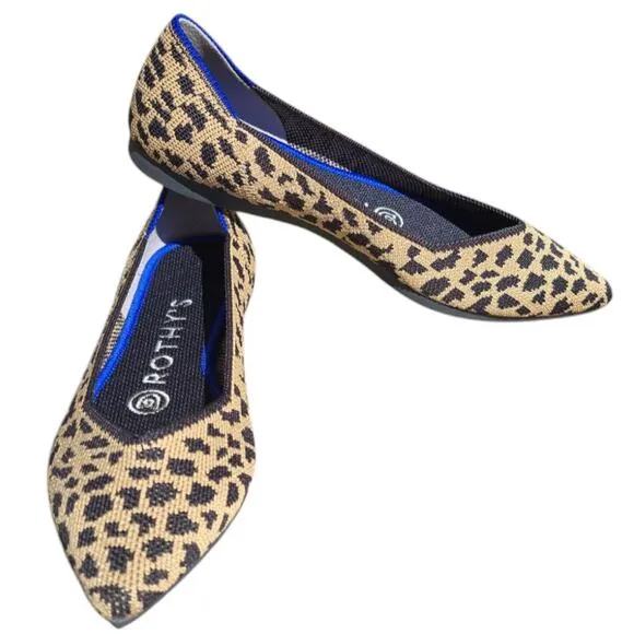 NWOT Rothys Leopard Cheetah Pointed Toe Ballet Flat Shoes Size 5 Comfort