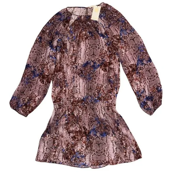 NWT $425 Ramy Brook 100% Silk Printed Snakeskin Kayla Dress Mini Large Preppy