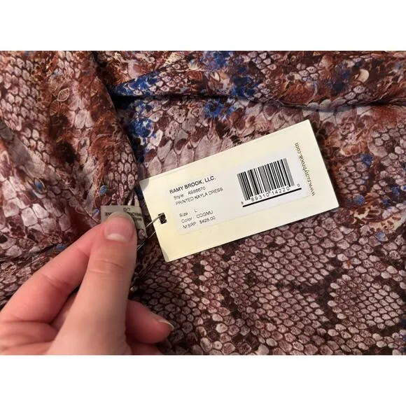 NWT $425 Ramy Brook 100% Silk Printed Snakeskin Kayla Dress Mini Large Preppy