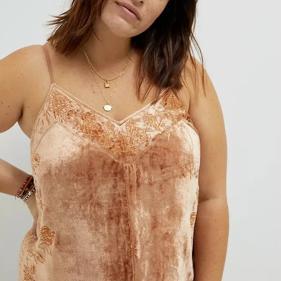 NWT Anthropologie Lucie Embroidered Velvet Slip Dress Sz 16 W