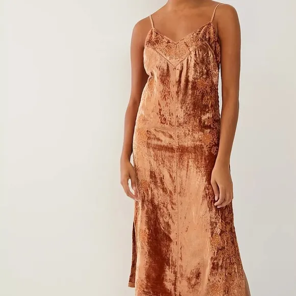 NWT Anthropologie Lucie Embroidered Velvet Slip Dress Sz 16 W