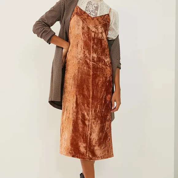 NWT Anthropologie Lucie Embroidered Velvet Slip Dress Sz 16 W