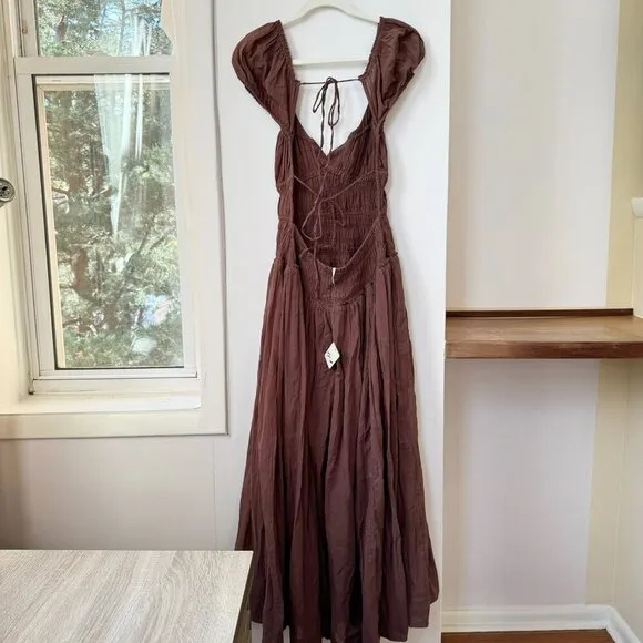 NWT Free People Feeling Bonita Dress Midi Flowy Summer Boho in Mocha Brown