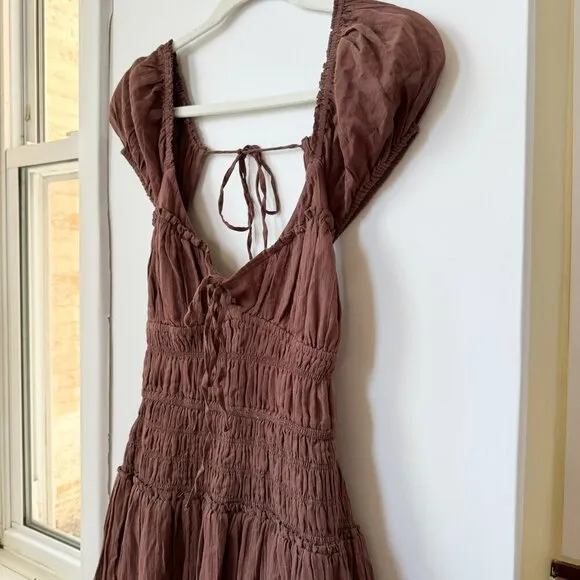 NWT Free People Feeling Bonita Dress Midi Flowy Summer Boho in Mocha Brown