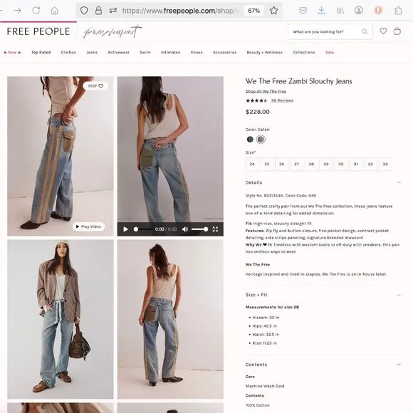 NWT Free People Zambi Slouchy Jeans Sz 32
