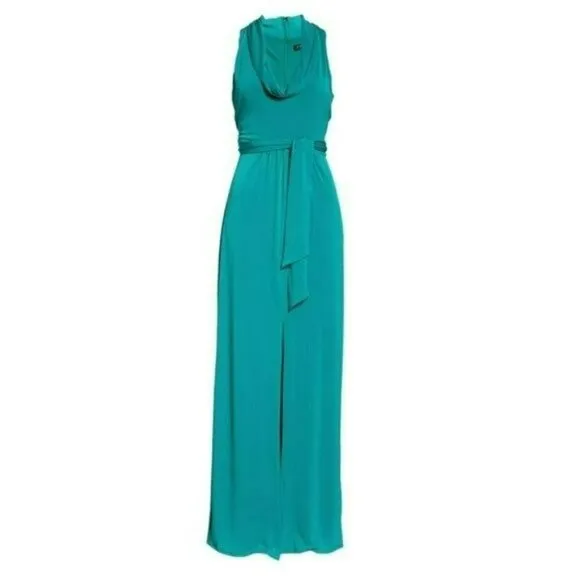NWT HALSTON HERITAGE Draped Cowl Neck Front Slit Gown Cocktail Party Maxi Dress
