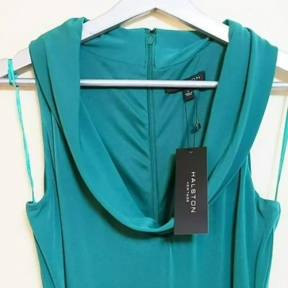 NWT HALSTON HERITAGE Draped Cowl Neck Front Slit Gown Cocktail Party Maxi Dress